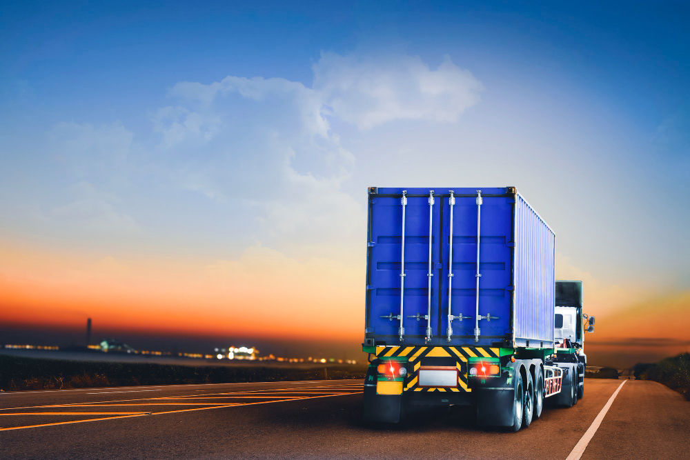 Full load lorry in transit with sealed container