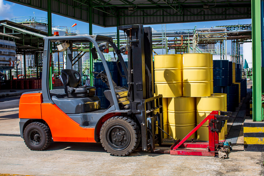 Large equipment being loaded with a forklift